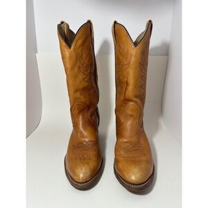 Vintage Tan Leather Western Cowboy Boots Made in Canada Pointed Toe Size 9.5 4B